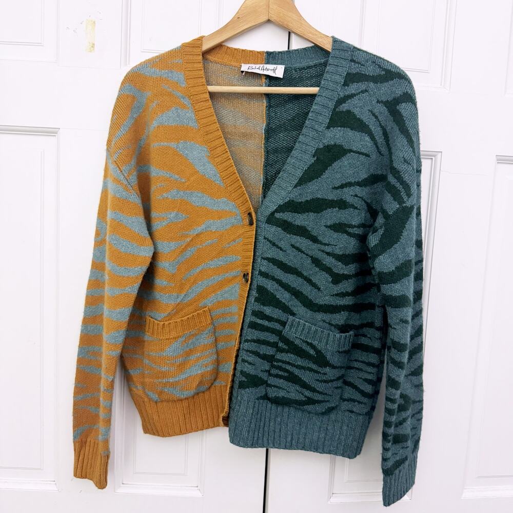 Rachel Antonoff Colorblocked Cori Zebra Print Cardigan (Medium) - Picture 1 of 6
